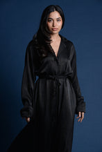 Load image into Gallery viewer, Black Satin Belted Dress