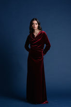 Load image into Gallery viewer, Burgundy Velvet Ruched Dress