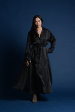Load image into Gallery viewer, Black Satin Belted Dress