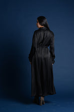 Load image into Gallery viewer, Black Satin Belted Dress
