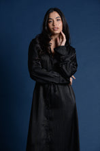 Load image into Gallery viewer, Black Satin Belted Dress
