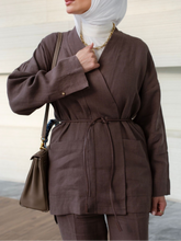 Load image into Gallery viewer, Linen Set with Leather Cord Belt
