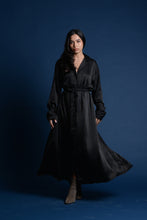 Load image into Gallery viewer, Black Satin Belted Dress
