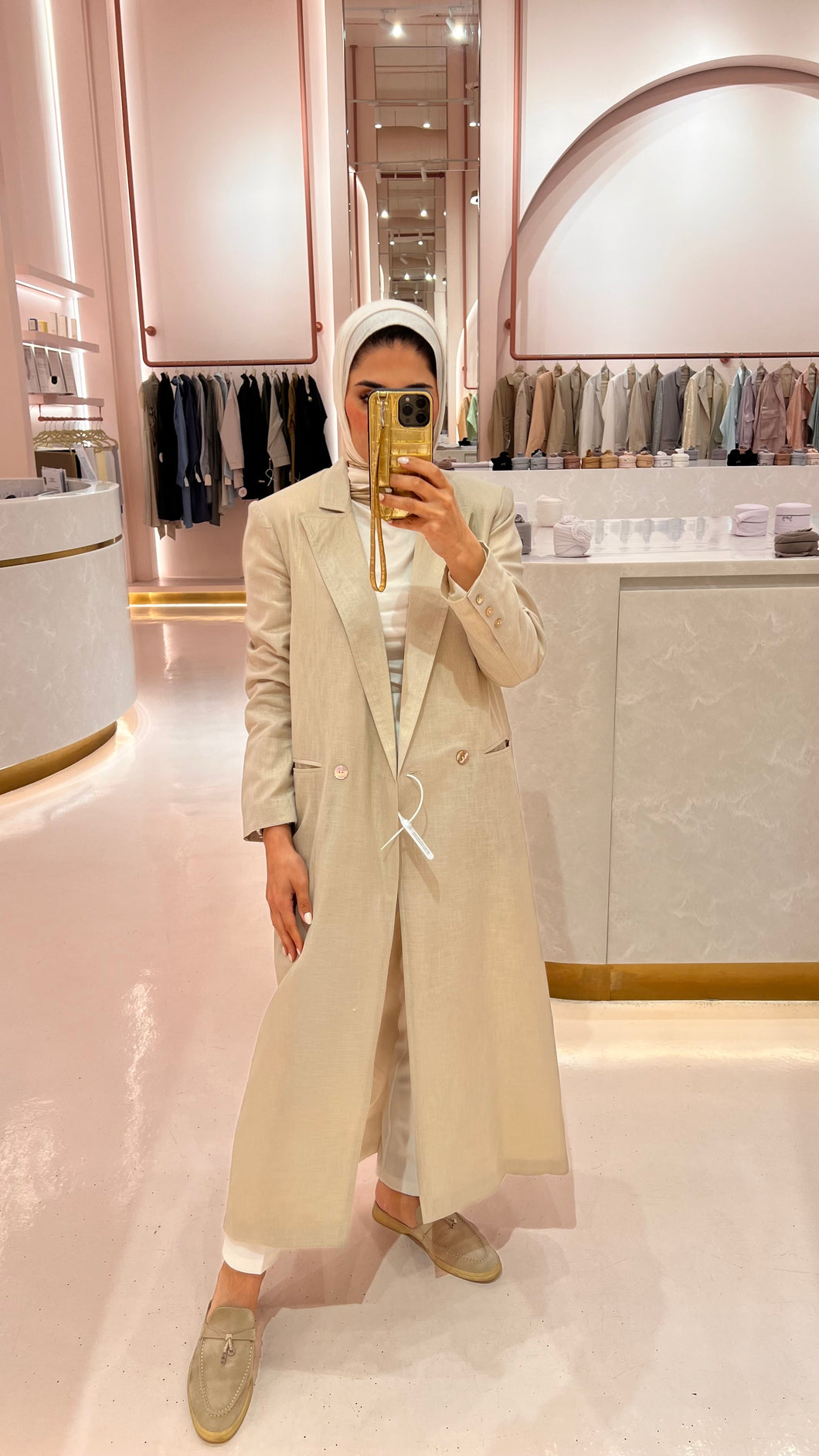 Champagne Long Linen Blazer