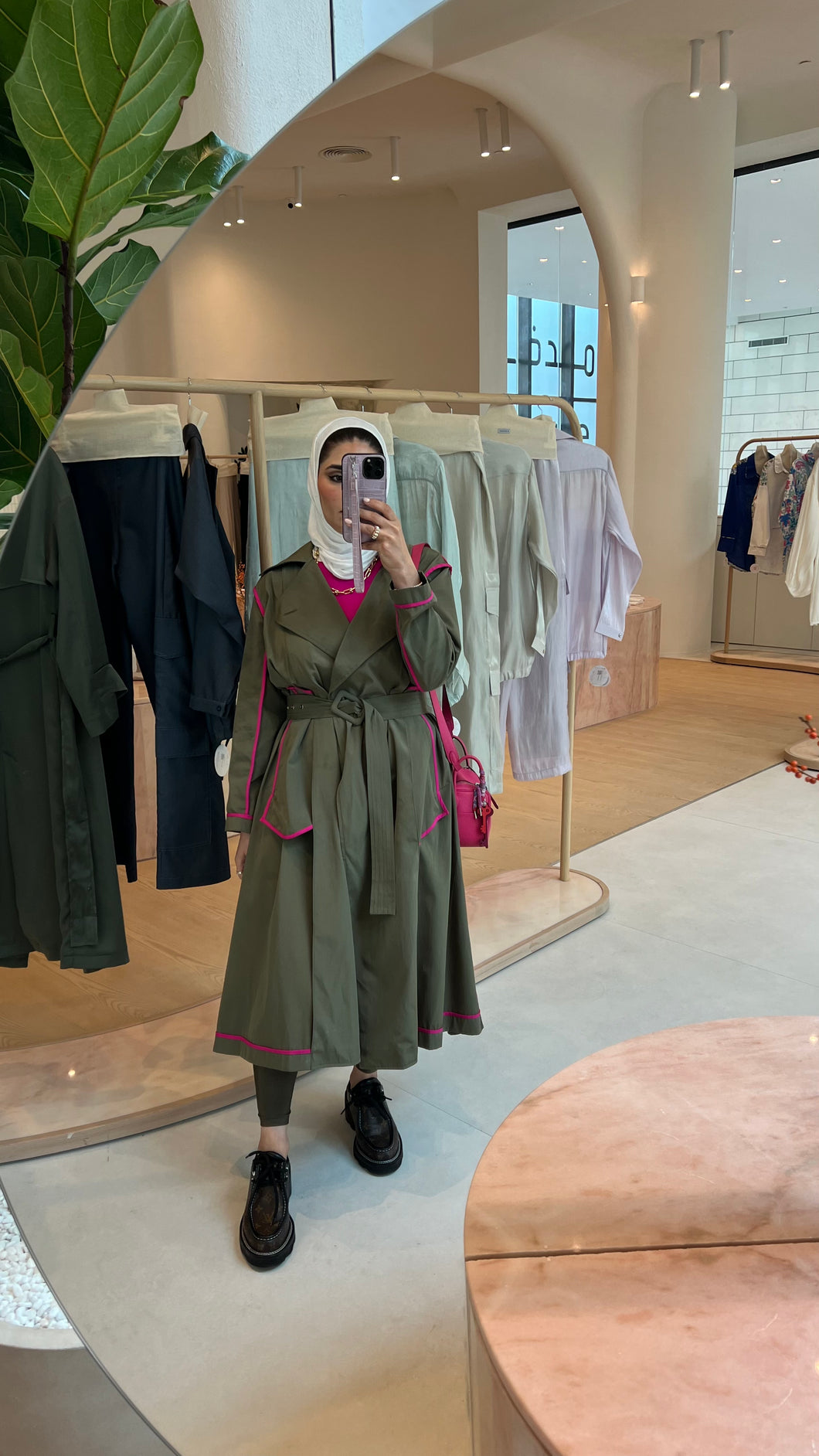 Olive & Fuscia Trim Reversible Trench