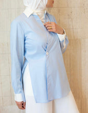 Load image into Gallery viewer, The Pinstripe Wrap Shirt
