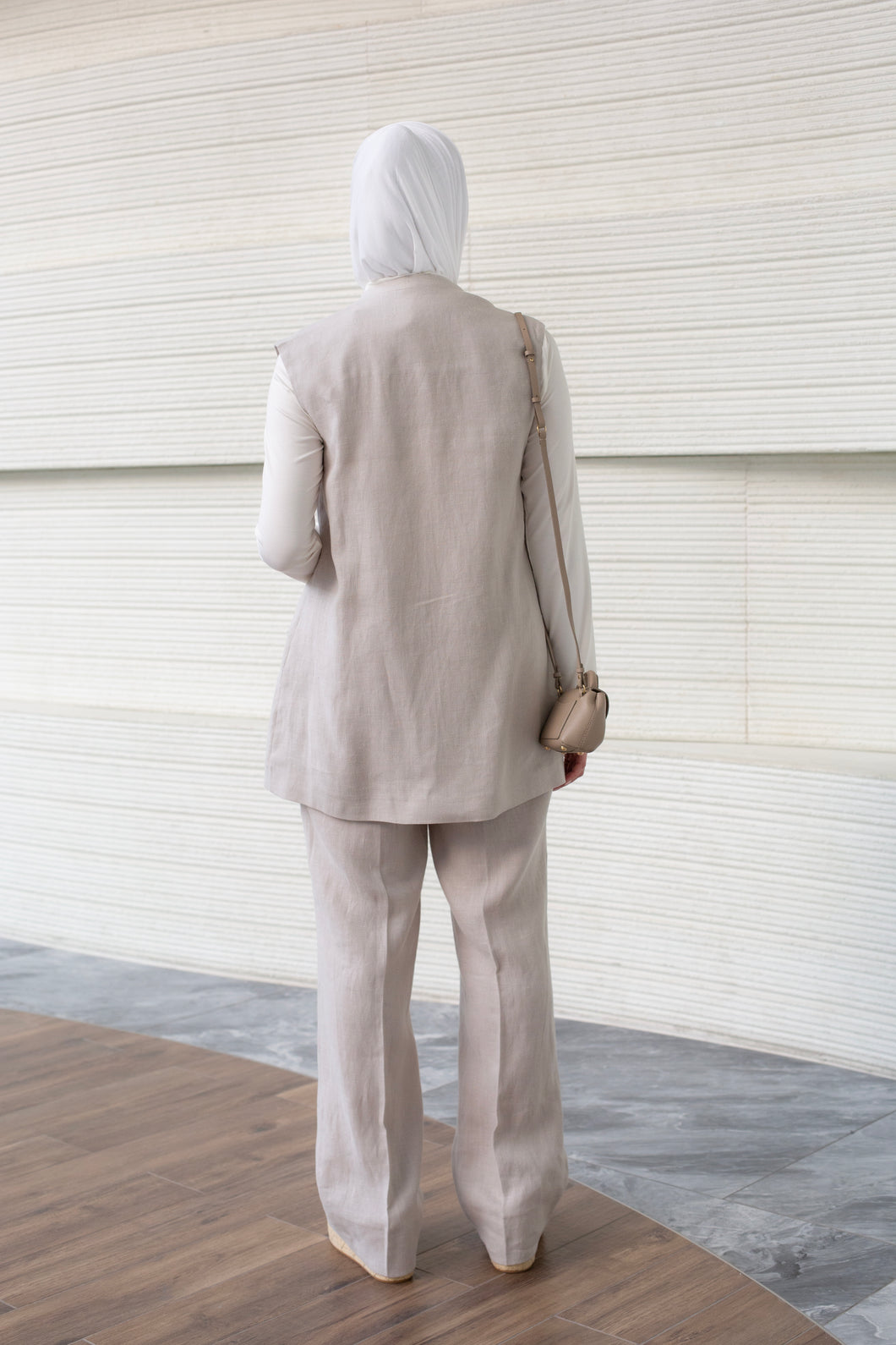 Linen Vest Set with Leather Cord Belt