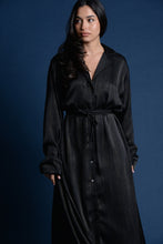 Load image into Gallery viewer, Black Satin Belted Dress
