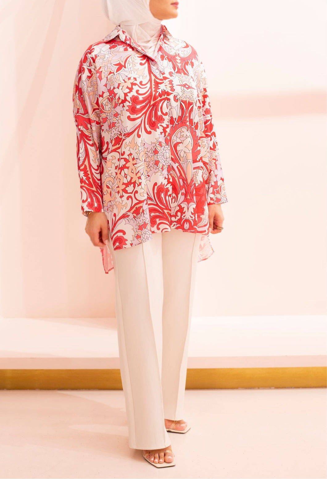 Coral Print Silk Shirt